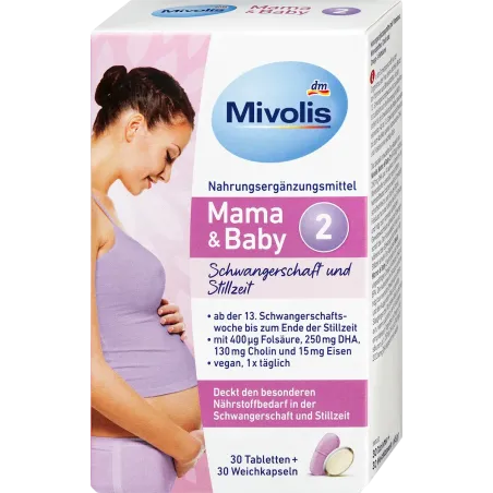 Mama & Bebeluș 2 Tablete 30 buc + Capsule Moi 30 buc, 65 g