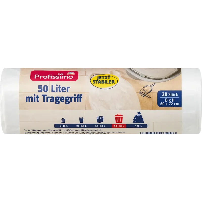 Saci de gunoi 50 l cu mâner de transport, 20 bucăți