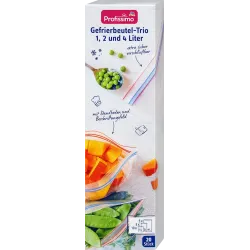 Trio de pungi pentru congelator 1, 2 și 4 l cu închidere dublă, 20 de bucăți
