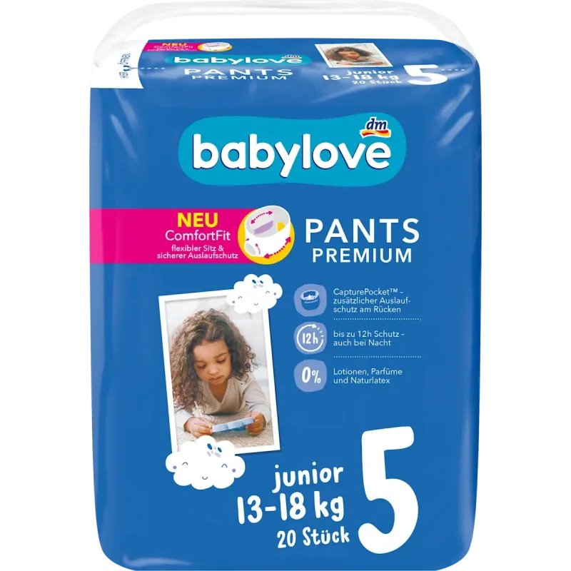 Pantaloni de bebeluși Premium Junior mărimea 5 (13-18 kg), 20 buc