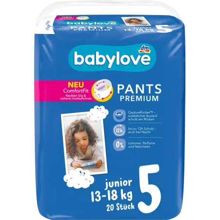 Pantaloni de bebeluși Premium Junior mărimea 5 (13-18 kg), 20 buc