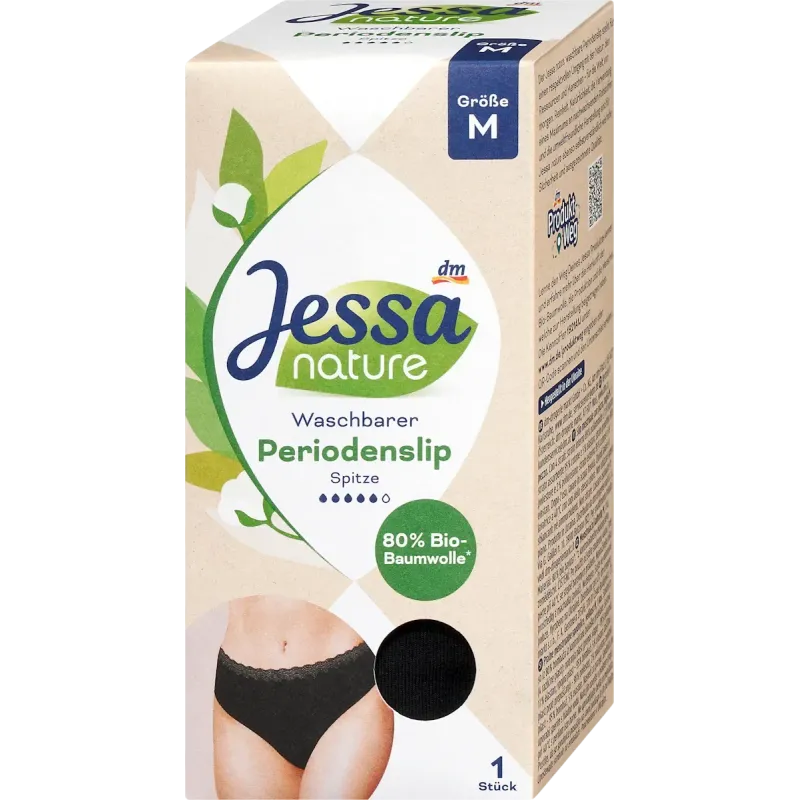 Chiloți menstruali din dantelă negri, mărimea M natural, 1 bucată