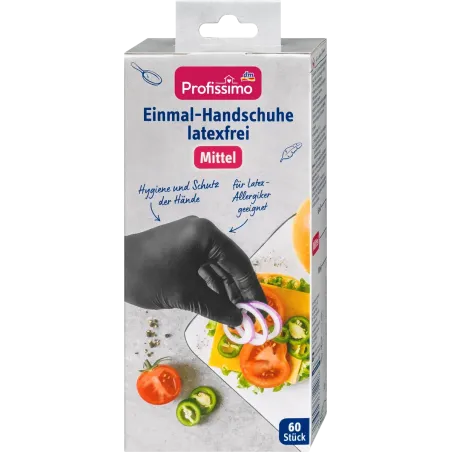 Mănuși de unică folosință, fără latex, negre medii, 60 buc