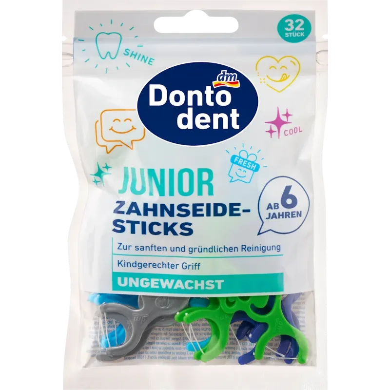 Bețișoare de ață dentară Junior de la 6 ani, 32 bucăți
