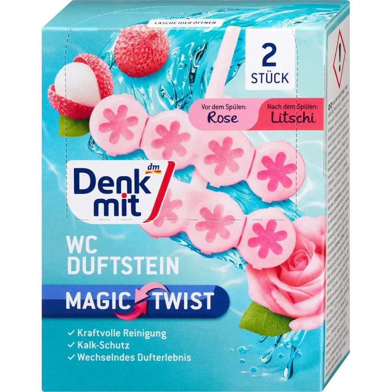 Piatră parfumată pentru toaletă Magic Twist Rose & Lychee, 2 bucăți