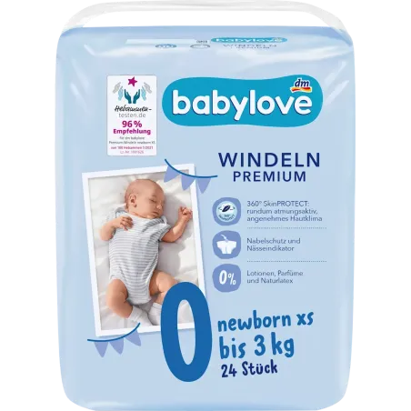 Scutece Premium Mărimea 0 Nou-născuți XS (până la 3 kg), 24 buc