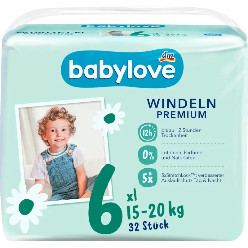 Scutece Premium Mărimea 6, XL, 15-20 kg, 32 buc