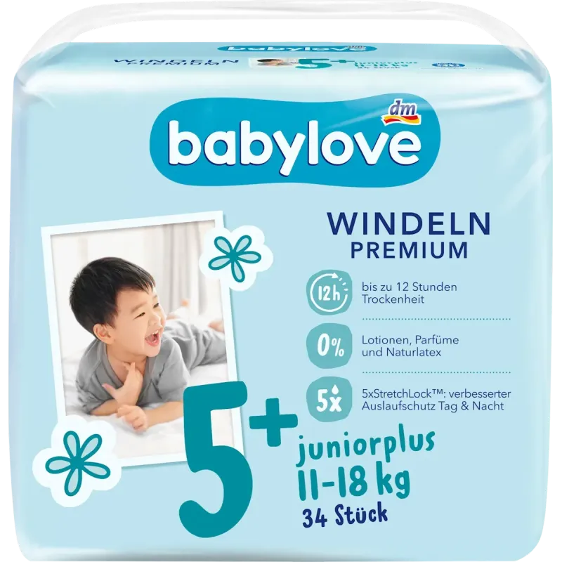 Scutece Premium Mărimea 5+, Juniorplus, 11-18 kg, 34 buc