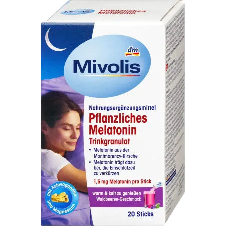 Granule pentru băutură de melatonină pe bază de plante, 20 de pliculețe, 44 g