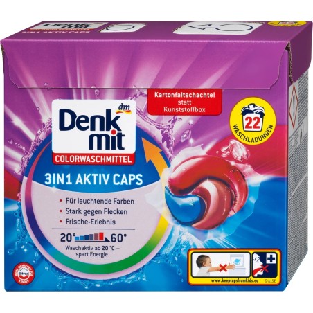 Capsule 3 în 1 detergent pentru rufe color 22 spălări, 22 Spălări