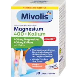 Batoane directe cu magneziu 400+potasiu, 30 de batoane, 105 g