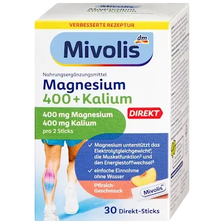 Batoane directe cu magneziu 400+potasiu, 30 de batoane, 105 g