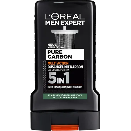 Gel de duș Pure Carbon cu cărbune, acțiune multiplă 5 în 1, 250 ml