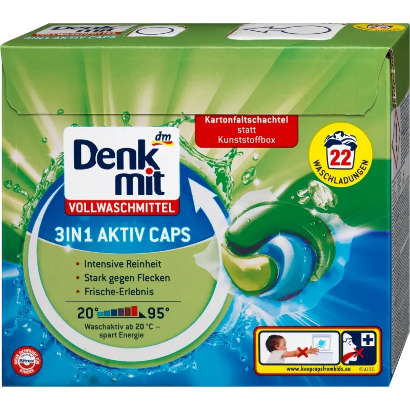 Detergent puternic 3in1 Active Caps, 22 Wl