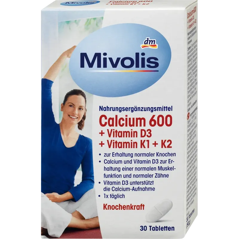 Calciu 600 + Vitamina D3 + K1 + K2, 30 buc., 50 g