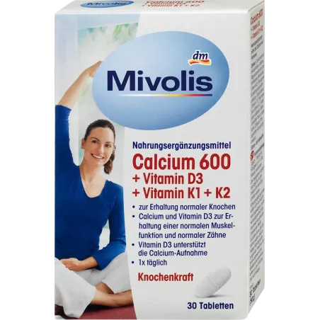 Calciu 600 + Vitamina D3 + K1 + K2, 30 buc., 50 g
