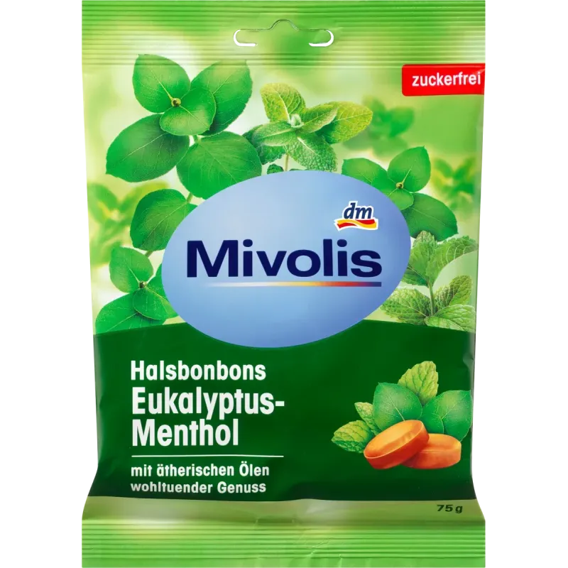 Bonbon, eucalipt-mentol, fără zahăr, 75 g