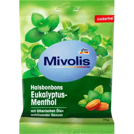 Bonbon, eucalipt-mentol, fără zahăr, 75 g