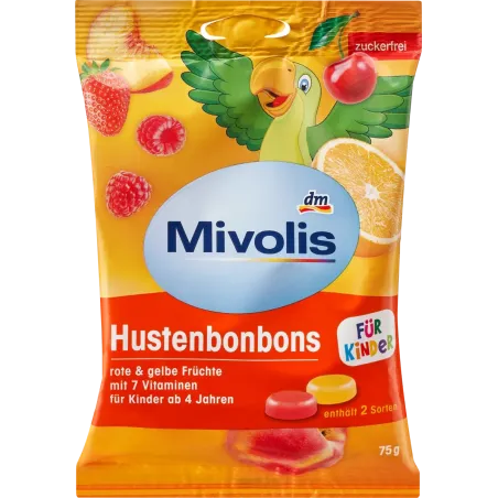 Bomboane, fructe roșii și galbene pentru copii, fără zahăr, 75 g